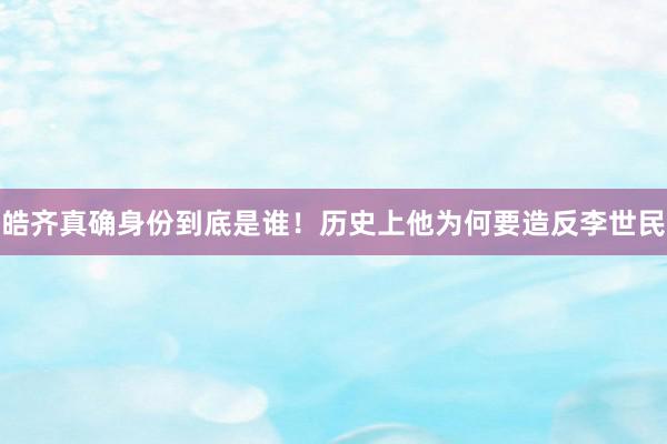 皓齐真确身份到底是谁！历史上他为何要造反李世民