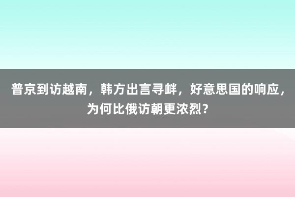 普京到访越南，韩方出言寻衅，好意思国的响应，为何比俄访朝更浓烈？