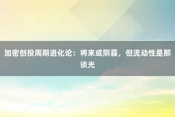 加密创投周期进化论：将来或阴霾，但流动性是那谈光