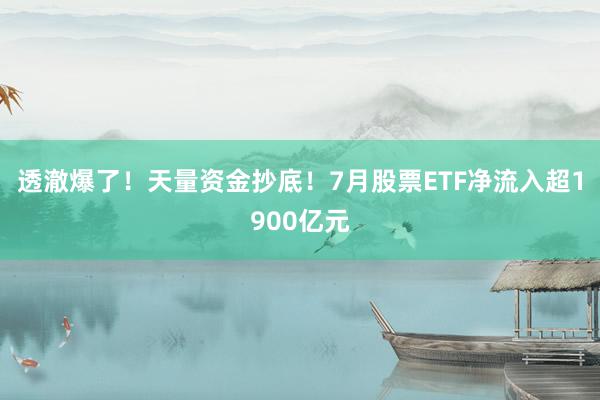 透澈爆了！天量资金抄底！7月股票ETF净流入超1900亿元