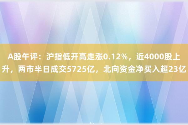 A股午评：沪指低开高走涨0.12%，近4000股上升，两市半日成交5725亿，北向资金净买入超23亿