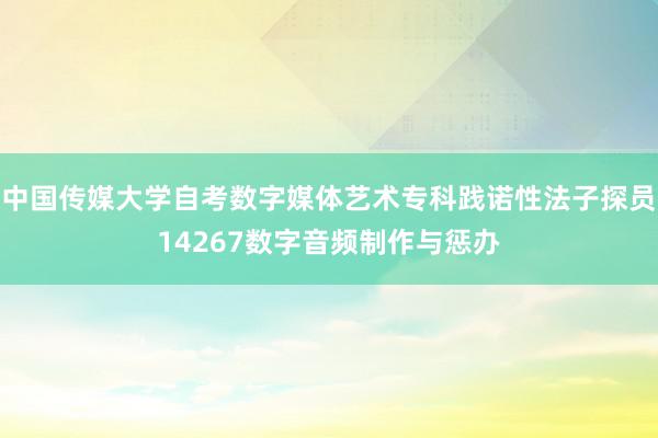 中国传媒大学自考数字媒体艺术专科践诺性法子探员14267数字音频制作与惩办