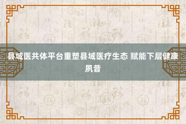 县域医共体平台重塑县域医疗生态 赋能下层健康夙昔